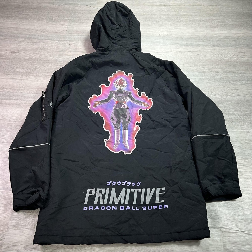 Primitive‎ Dragon Ball Super Goku Black Parka Jacket Mens Small Black Hooded